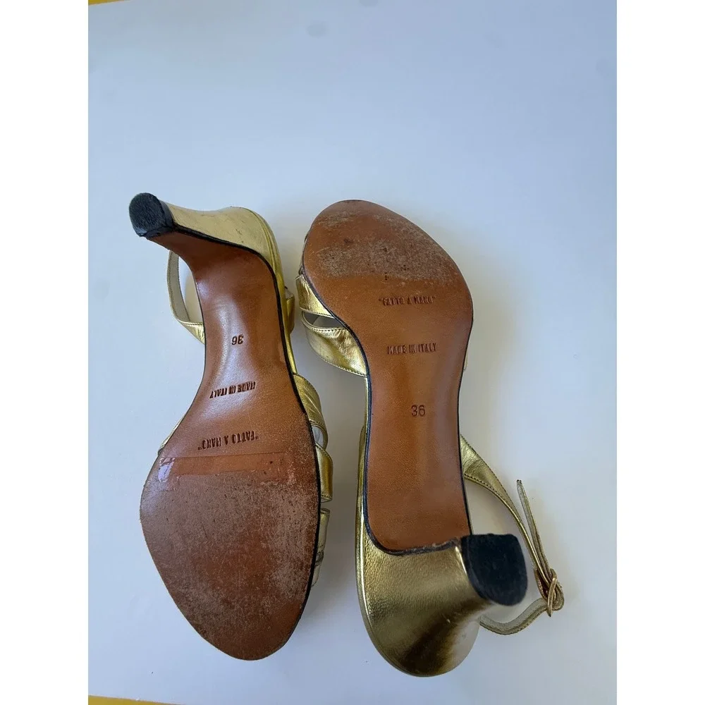 Vintage 70s-80s Celine Metallic Gold Slingback Heels 36 France Designer Luxe